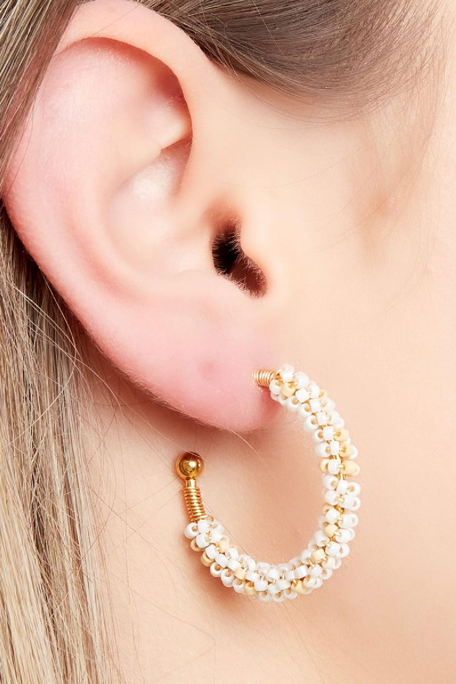 Hoop earrings halfround with colorfull beads Pink Stainless Steel Picture3